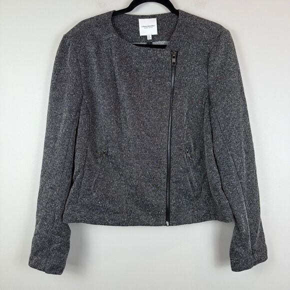 Catherine Malandrino Moto Jacket Women's XL Grey Marled Runway Zip Front Mature - Picture 1 of 9